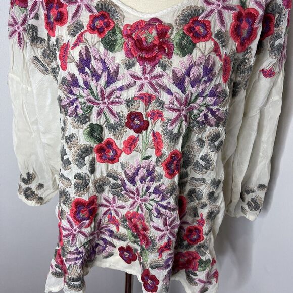 NWT Johnny Was Embroidered Leopard Rose Blouse Top Tunic $275 Size: L - Picture 7 of 10